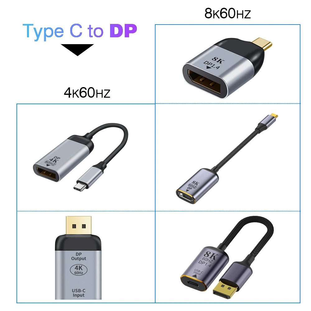 USB C To HDMI Adapter 4K 8K 60HZ Cable USB Type-C to DP miniDP 1.4 Converter VGA HDTV Displayport Adapter for MacBook M2 M3 Air