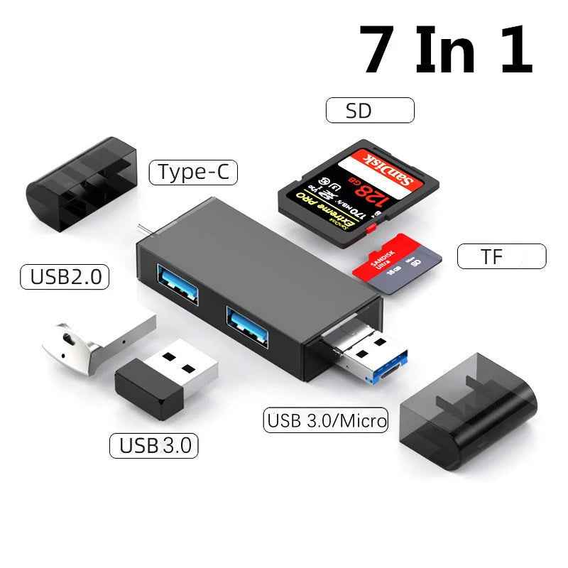 Elough 7 In 1 Multifunction Usb 3.0 Card Reader Micro SD TF Card Memory Reader USB Flash Drive Type C Card Adapter OTG
