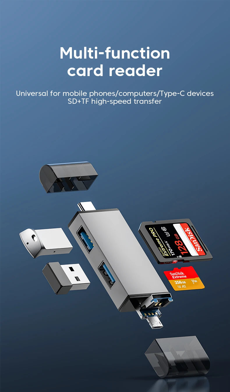 Elough 7 In 1 Multifunction Usb 3.0 Card Reader Micro SD TF Card Memory Reader USB Flash Drive Type C Card Adapter OTG