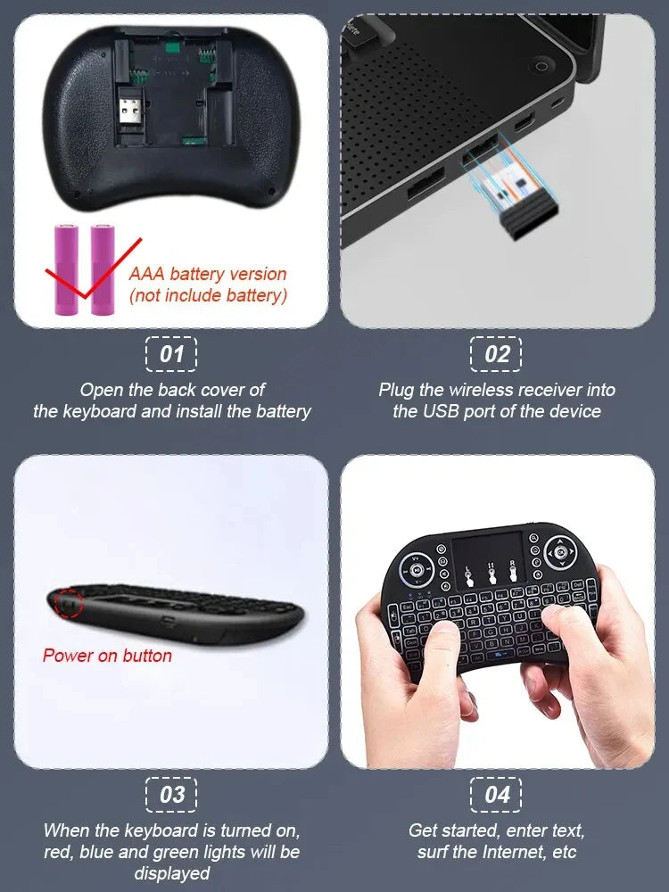 I8 Mini Wireless Keyboard 7 Color Backlit Russian French Spanish Portuguese Arabic 2.4G Air Mouse Remote for Android TV Box PC