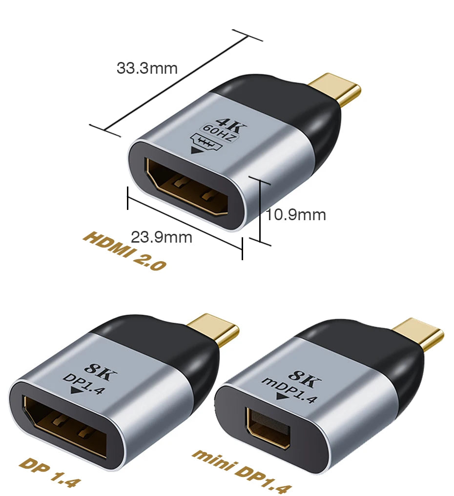 USB C To HDMI Adapter 4K 8K 60HZ Cable USB Type-C to DP miniDP 1.4 Converter VGA HDTV Displayport Adapter for MacBook M2 M3 Air