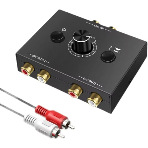 Audio Switcher Splitter Bi-Directional Audio Switcher with Mute Button 2X1 / 1X2 L / R RCA Stereo Audio Switch Audio Splitter