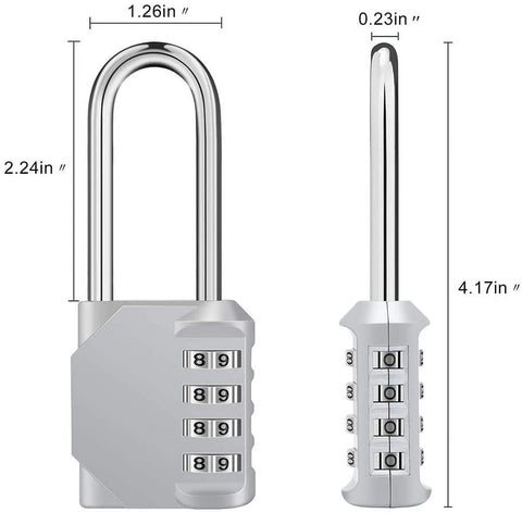 Rirool Pack of 2 Long Shackle Padlocks – Weatherproof & Durable 4-Digit Combination Lock for Secure Storage