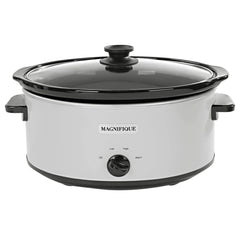 Magnifique 7 Quart Slow Cooker Oval Manual Pot Food Warmer with 3 Cooking Settings, White Stainless Steel