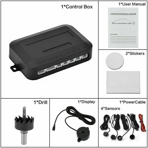 Car Rear Reverse 4 Parking Sensors Reversing Audio Buzzer Alarm Kit (GREY)