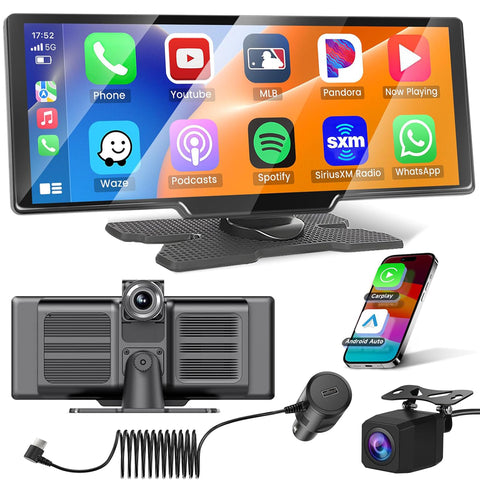 10.26" Front 4K Dash CAM Car Portable Wireless Apple Carplay BT 5.0 Dual Record