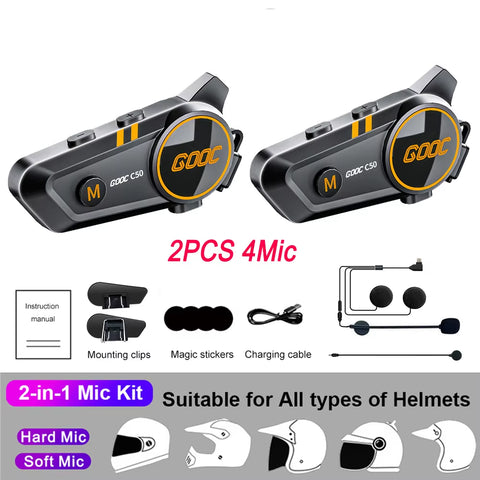 2-in-1 Bluetooth Motorcycle Helmet Intercom &amp; Earphone Set