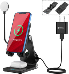 Wireless Charger, 4 in 1 Portable Foldable Wireless Charging Station, LED Desk Lamp for Iwatch,Airpods 3/2, Iphone 11/12 Series/Xs MAX/XR/XS/X/8/8 plus (QC Adapter Is Include).