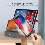 Charging Station for Multiple Devices : 5 Port Multi USB-A Charger Stations Multi-Device Organizer Charging Dock Designed for Iphone Ipad Cell Phone Tablets (7 Short Cables Included), Gray