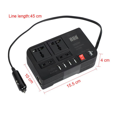 Overload Protection Car Inverter 4 AC Sockets 4 USB Ports ON/OFF Switch with Fuse 300W DC 12V to AC 220V Converter Power Adapter