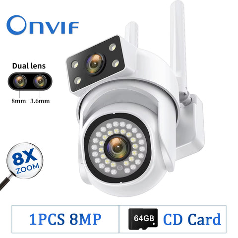 8MP Dual-Lens PTZ Wireless Security Camera - Full HD with Motion Detection &amp; 8X Digital Zoom