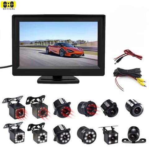 Car Monitor Reverse Camera 4.3-Inch Screen Car Rear View Camera Backup Camera 12IR Night Camera 12 LED Super Night Car Monitor