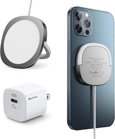 Iphone Magnetic Charger - Super Fast Mag Safe Charging Pad and 20W PD2.0 USB-C Wall Plug Compatible with Iphone 15 14 13 12 Pro Max Series, Airpods Series - Silver