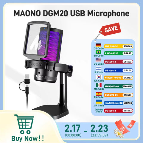 DGM20 Gaming Microphone,Usb Microphone Condenser Mic RGB Gaming Mic with Noise Reduction Software,Mic Gain,One Key Mute