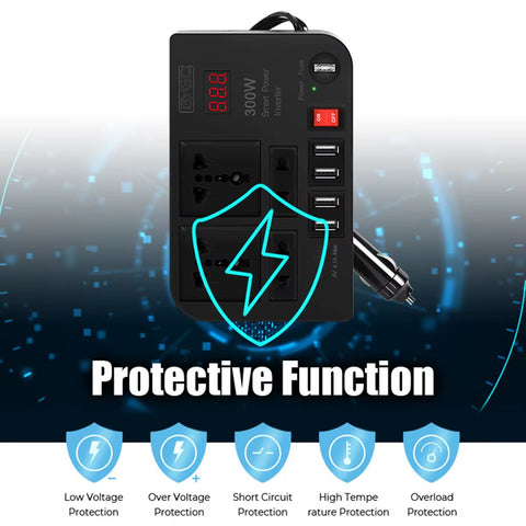 Overload Protection Car Inverter 4 AC Sockets 4 USB Ports ON/OFF Switch with Fuse 300W DC 12V to AC 220V Converter Power Adapter