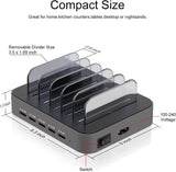 Charging Station for Multiple Devices : 5 Port Multi USB-A Charger Stations Multi-Device Organizer Charging Dock Designed for Iphone Ipad Cell Phone Tablets (7 Short Cables Included), Gray