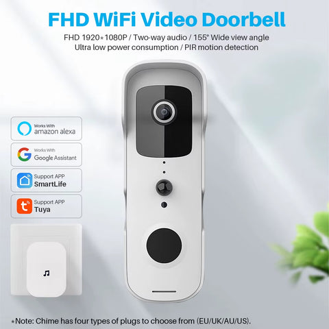 Tuya Smart Video Doorbell Wifi 1080P Video Intercom Door Bell IP Camera Two-Way Audio Works with Alexa Echo Show Google Home