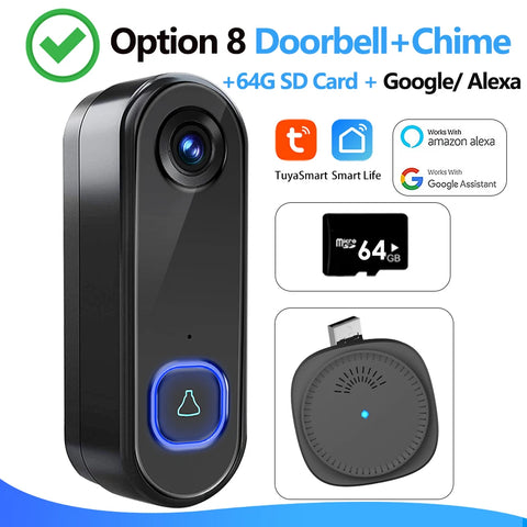 TUYA Video Doorbell Camera P2P Wifi Video Door Phone Intercom 1080P Two-Way Audio Smart Door Bell Google Home Alexa Doorbell