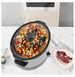 Magnifique 7 Quart Slow Cooker Oval Manual Pot Food Warmer with 3 Cooking Settings, White Stainless Steel