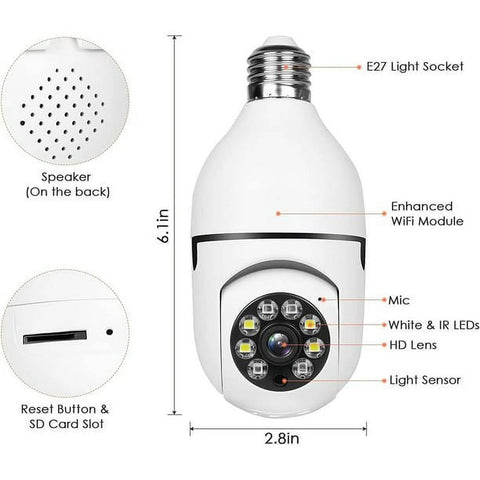 E27 Base Wireless Light Bulb Camera – 1080P HD, 360° View, Motion Detection, Two-Way Audio, Night Vision