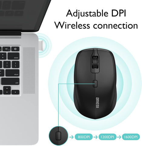 Wireless Mouse for Laptop Portable Mouse with Mouse Pad 2.4G/BT Ergonomic for Right or Left Hand Use 3 Adjustable DPI and USB Nano Receiver for PC Notebook Desktop Computer Mac (1PACK)