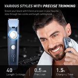 Adjustable Beard Trimmer for Men, Cordless Hair Mustache Trimmer with Precision Dial, 2 Combs, Glacier Blue