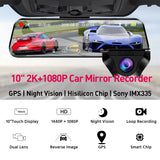 Dash Cam Touch GPS WIFI 24H Night Vision 10 Inch 2.5K+1080P Rearview Mirror Sony Rear Camera Car DVR Black Box 70Mai Dashcam