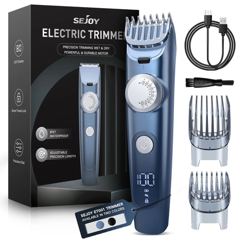 Adjustable Beard Trimmer for Men, Cordless Hair Mustache Trimmer with Precision Dial, 2 Combs, Glacier Blue