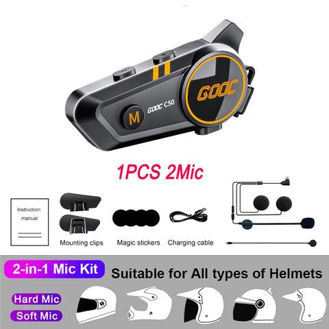 2-in-1 Bluetooth Motorcycle Helmet Intercom &amp; Earphone Set