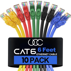 Cat 6 Ethernet Cable 6 FT (10 Pack), Cat6 Patch Cable, High Speed 10Gbps 500Mhz Ethernet Cable Network Cord, RJ45 Lan Internet Cable for Computer Modem Router PS4/5 Xbox -5 Colors