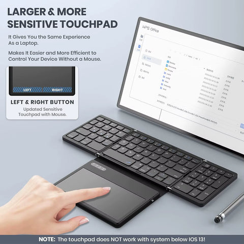 Foldable Bluetooth Keyboard Portable Full Size Folding Keyboard with Touchpad Wireless Travel Keyboard for Windows/Ios/Android