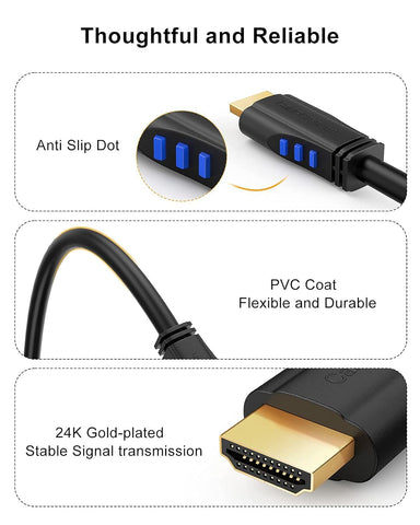 6Ft 4K HDMI Cable - Right Angle 90 Degree, Male to Male Cable for Ultra HD 4K@60Hz, 3D Video - 2-Year Warranty