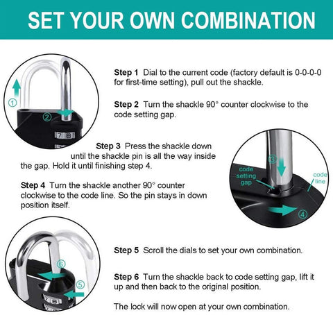 Rirool Pack of 2 Long Shackle Padlocks – Weatherproof & Durable 4-Digit Combination Lock for Secure Storage