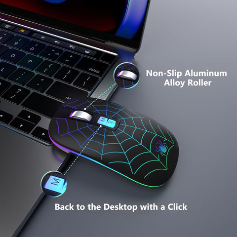 Wireless Bluetooth Mouse, LED Laptop Mouse with Dual Mode (Bluetooth + USB) 2.4Ghz, Portable Cordless Slient Computer Mice for Macbook/Windows/Chromebook - Balck