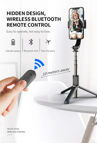 Roreta 2023 NEW Gimbal Stabilizer Selfie Stick Foldable Wireless Tripod with Bluetooth Shutter Monopod for IOS Android