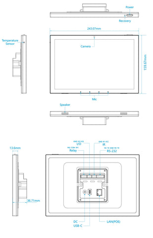 10.1 inch android smart home control panel with touch screen, 4GB RAM, wifi 6, RJ45, PoE,RS232, RS48, software not included.