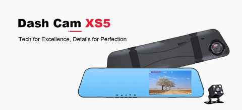 PSTIG XS5 HD 1080P 4.5 Inch Mirror Recorder Mirror Car Dash Cam Dual Lens Video Black Box Car DVR Dash Camera Loop Recording