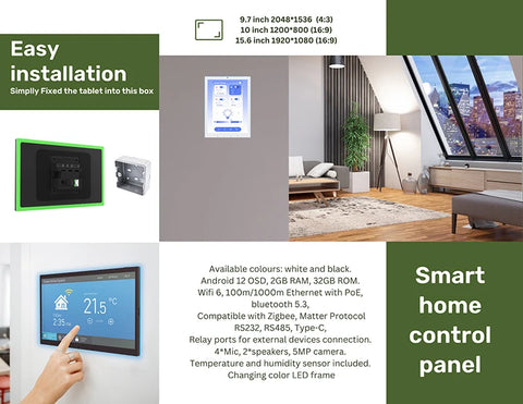 10.1 inch android smart home control panel with touch screen, 4GB RAM, wifi 6, RJ45, PoE,RS232, RS48, software not included.