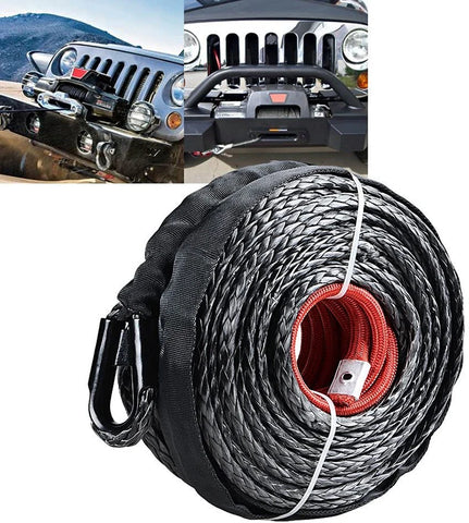 Winch Rope String Line Cable with Sheath Gray Synthetic Towing Rope 29m12000LBs Car Wash Maintenance String for ATV UTV Off-Road