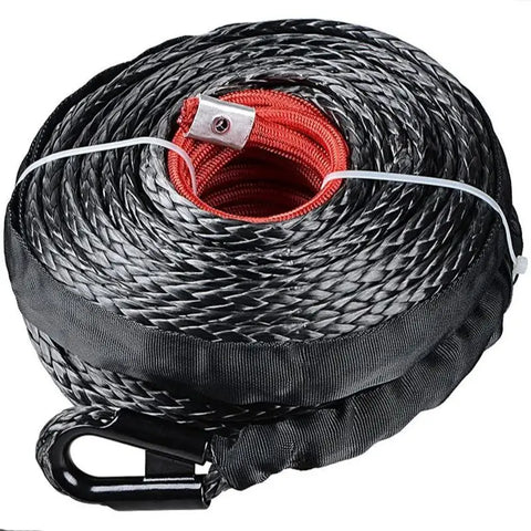 Winch Rope String Line Cable with Sheath Gray Synthetic Towing Rope 29m12000LBs Car Wash Maintenance String for ATV UTV Off-Road