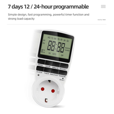 Electronic Digital Timer Switch EU FR BR Plug Kitchen Timers 230V 7 Day12/24 Hour Programmable Control Timing Socket Outlet