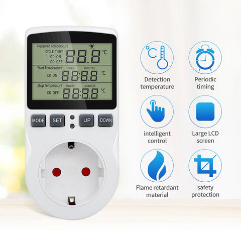 Timer Socket Thermostat Digital Temperature Controller EU Plug Outlet With Timer Switch Heating Cooling AC 110V~230V