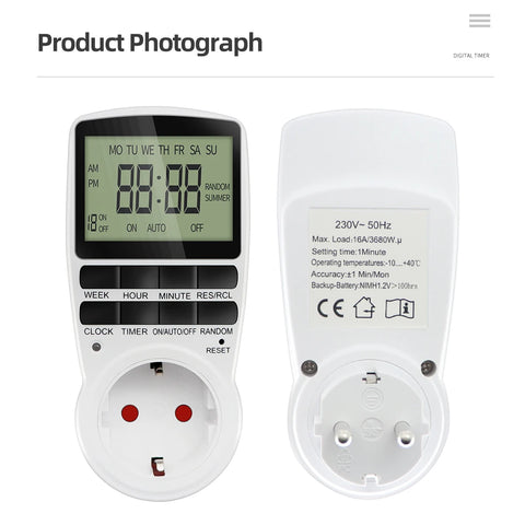 Electronic Digital Timer Switch EU FR BR Plug Kitchen Timers 230V 7 Day12/24 Hour Programmable Control Timing Socket Outlet