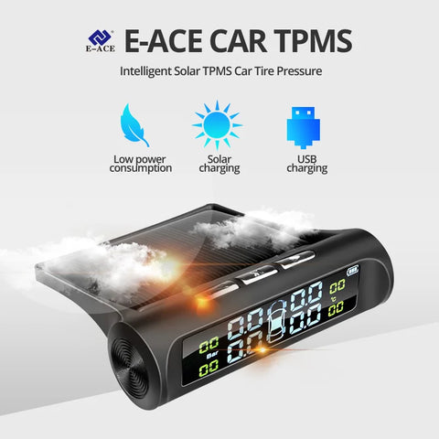 E-ACE Solar Power TPMS Car Tire Pressure Alarm Monitor System Auto Security Alarm Systems Tyre Pressure Temperature Warning