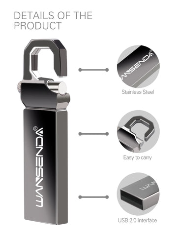 WANSENDA Waterproof USB Flash Drive Metal Pendrive 8GB 16GB 32GB 64GB 128GB Portable USB2.0 Memory Stick Flashdisk