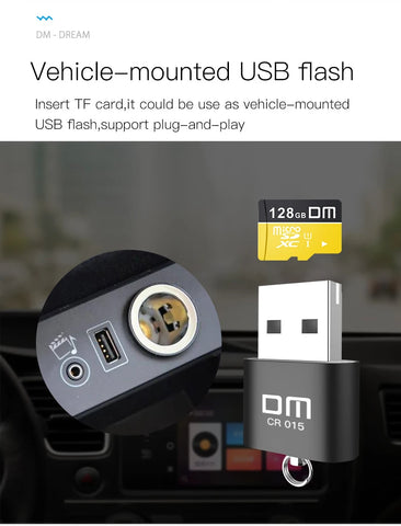 DM CR015 MicroSD Card Reader with TF Card Slot become USB Flash Drive for computer or for car USB Adapter