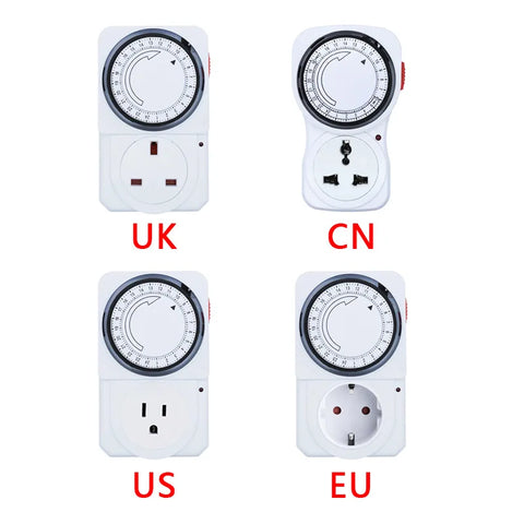 24 Hour Cyclic Timer Switch Kitchen Timer Outlet Loop Universal Timing Socket Mechanical Timer 230VAC 3500W 16A UK EU CN US Plug