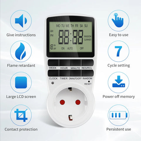 Electronic Digital Timer Switch EU FR BR Plug Kitchen Timers 230V 7 Day12/24 Hour Programmable Control Timing Socket Outlet