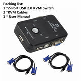 USB 2.0 KVM Switch Switcher 1920*1440 VGA SVGA Switch Splitter Box 2 Port with Two Cables for Keyboard Mouse Monitor Computer