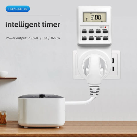 Electronic Digital Timer Switch EU FR BR Plug Kitchen Timers 230V 7 Day12/24 Hour Programmable Control Timing Socket Outlet